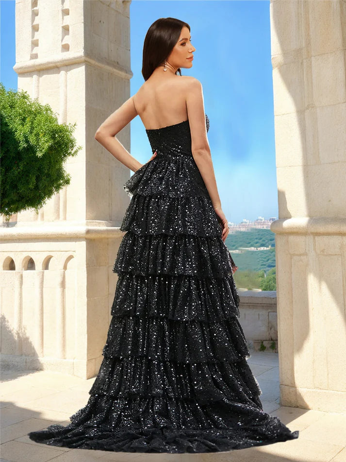 Princess Strapless Tiered Ruffle Full Of Charm Prom Dresses